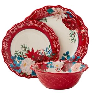 New Pioneer Woman Holiday Cheerful Rose 3-Piece Dinnerware Set